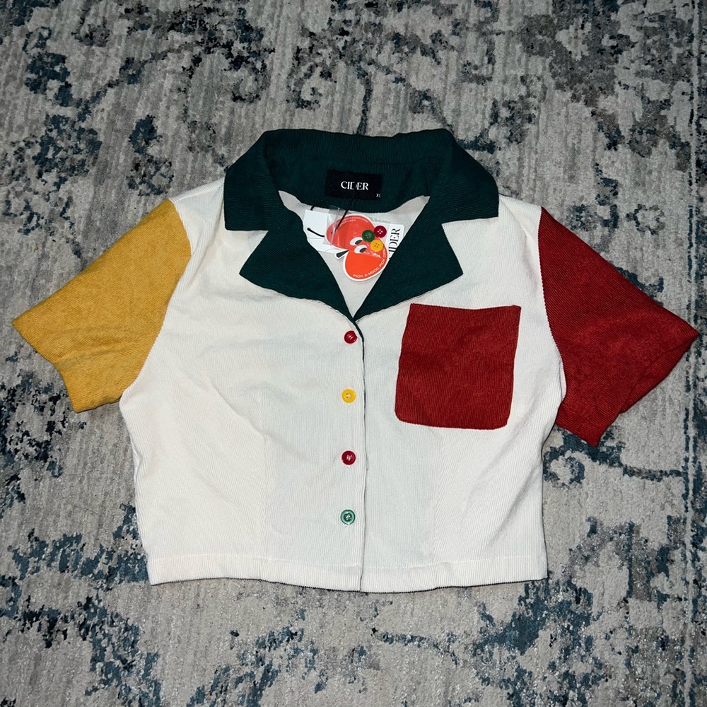 Cider Multicolor Button-Up Crop Top